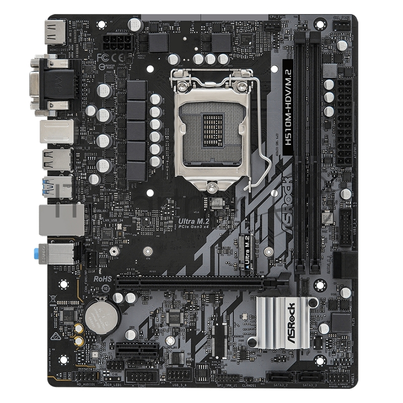 Материнская плата ASRock H510M-HDV/M.2 SE, LGA 1200, Intel H470, 2xDDR4, 4xSATA, 1xM.2, 1xPCIe 4.0 x16, 1xPCIe x1, 1xDVI-D, 1xHDMI, 1xVGA, 1x 1Gb LAN, 2xUSB 2.0, 4xUSB 3.2 Gen 1, 3x3.5 мм, 7.1, mATX