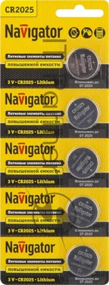 Элемент питания Navigator NBT-CR2025-BP5, 3 В