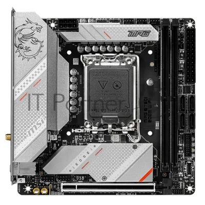 Материнская плата MSI MPG B760I EDGE WIFI, LGA1700, Intel B760, 2xDDR5, 4xSATA, 2xM.2 PCIe 4.0, 1xPCIe 5.0 x16, 1xHDMI, 1xDisplayPort, 1x 2.5Gb LAN, 2xUSB 3.2 Gen2 (1xType-A, 1xType-C), 4xUSB 3.2 Gen1, 2xUSB 2.0, 3x3.5 мм, 7.1, mini-ITX