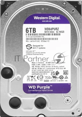 Жесткий диск Western Digital 6Tb SATA-IIISurveillance Purple (5400rpm) 256Mb 3.5"