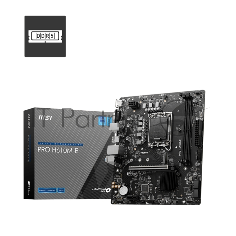 Материнская плата MSI PRO H610M-E, LGA1700, Intel H610, 2xDDR5, 4xSATA, 1xM.2, 1xPCIe 4.0 x16, HDMI, D-Sub, 1x1Gb LAN, 3x3.5 мм, 7.1, microATX