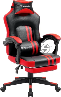 Кресло Defender DIABLO BLACK/RED черный/красный, экокожа, подставка для ног