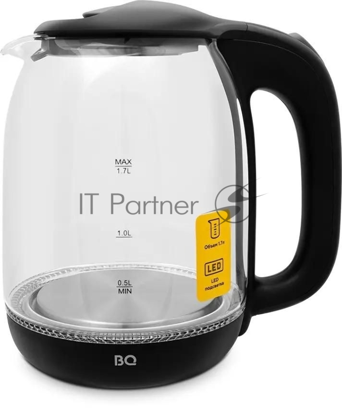 Электрочайник BQ KT1830G черный, 1.7 л, 2200 Вт, скрытый нагревательный элемент