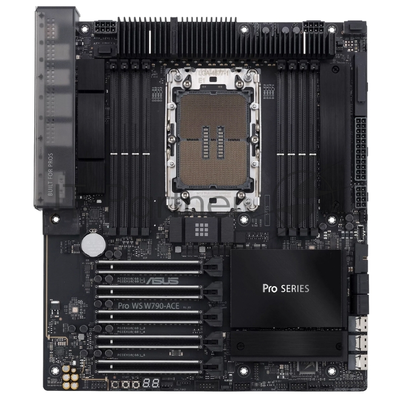 Материнская плата ASUS Pro WS W790-ACE, LGA4677, Intel W790, 8xDDR5 RDIMM, 4xSATA 6Gb/s, 2xM.2, 5xPCIe 5.0 x16, 1xUSB 3.2 Gen 2x2 Type-C, 4xUSB 3.2 Gen 2 Type-A, 8xUSB 2.0 Type-A, 5x3.5 мм, 7.1, CEB