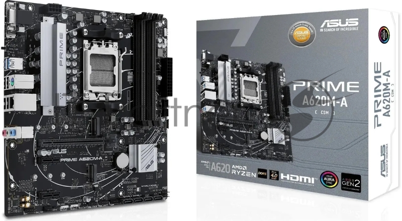 Материнская плата ASUS PRIME A620M-A-CSM, AM5, AMD A620, 2xDDR5, 4xSATA, 2xM.2, 1xPCIe 4.0 x16, 1xPCIe 3.0 x1, D-Sub, DisplayPort, HDMI, 1x 1Gb LAN, 6xUSB, 3x3.5 мм, 7.1, microATX