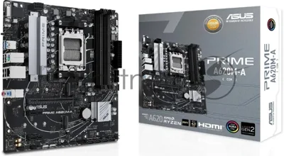 Материнская плата ASUS PRIME A620M-A-CSM, AM5, AMD A620, 2xDDR5, 4xSATA, 2xM.2, 1xPCIe 4.0 x16, 1xPCIe 3.0 x1, D-Sub, DisplayPort, HDMI, 1x 1Gb LAN, 6xUSB, 3x3.5 мм, 7.1, microATX