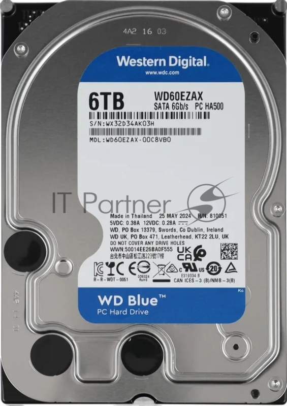 Жесткий диск Western Digital SATA 6Tb 6Gb/S 256MB BLUE WD60EZAX WDC