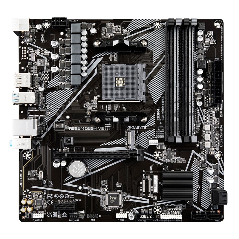 Материнская плата GIGABYTE A520M DS3H V2, AM4, AMD A520, 4xDDR4, 4xSATA, 1xM.2, 1xPCIe 3.0 x16, DisplayPort, HDMI, 1x1Gb LAN, 3x3.5 мм, 7.1, microATX