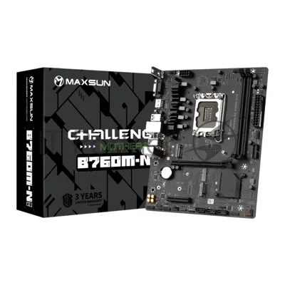 Материнская плата Maxsun Challenger B760M-N D5, LGA 1700, Intel B760, 2xDDR5, 3xSATA, 2xM.2, 1xPCIe 4.0 x16, 1xPCIe x4, 1xVGA, 1xHDMI, 1x 1Gb LAN, 2xUSB-A 2.0, 4xUSB-A 3.2 Gen 1, 5.1, mATX