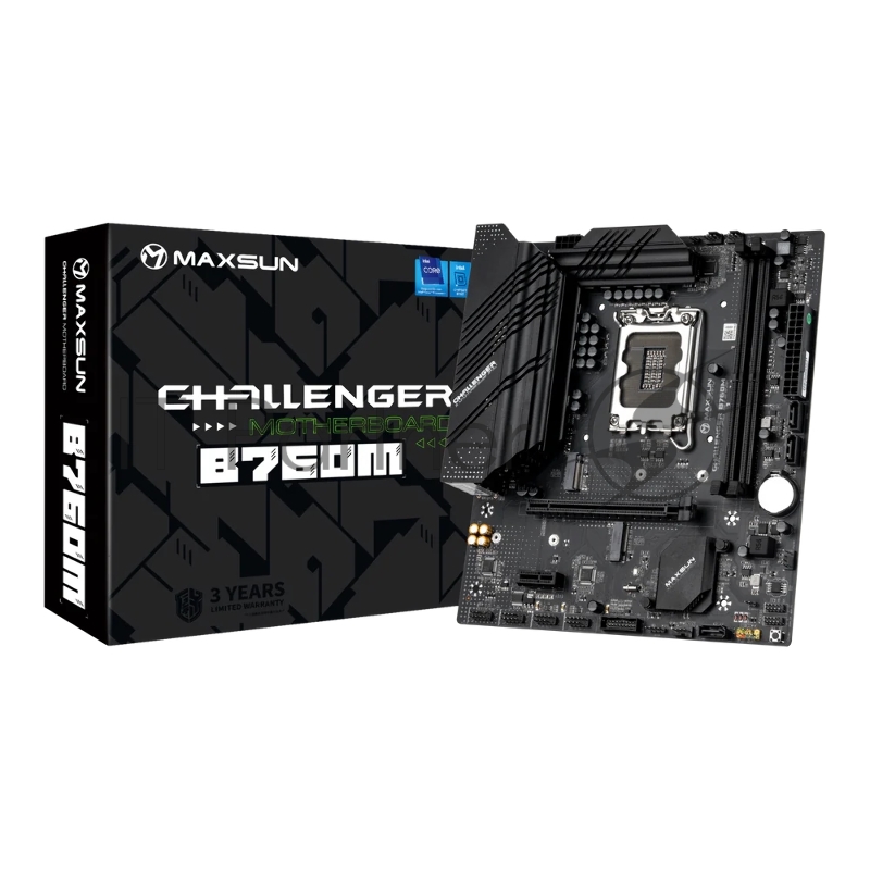 Материнская плата MAXSUN Challenger B760M, LGA 1700, Intel B760, 2xDDR4, 3xSATA, 2xM.2, 1xPCIe 4.0 x16, HDMI, D-Sub, 1x1Gb LAN, 3x3.5 мм, 5.1, microATX
