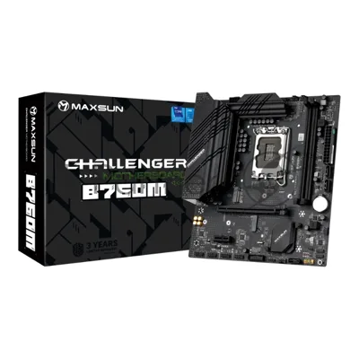 Материнская плата Maxsun Challenger B760M, LGA 1700, Intel B760, 2xDDR4, 3xSATA, 2xM.2, 1xPCIe 4.0 x16, 1xPCIe 3.0 x1, 1xHDMI, 1xVGA, 1x 1Gb LAN, 4xUSB-A 3.2 Gen 1, 2xUSB-A 2.0, 5.1, M-ATX