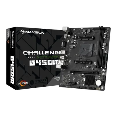 Материнская плата MAXSUN Challenger B450M, AM4, AMD B450, 2xDDR4, 4xSATA, 1xM.2, 1xPCIe 3.0 x16, HDMI, D-Sub, 1x1Gb LAN, 3x3.5 мм, 5.1, microATX