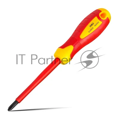 Диэлектрическая крестовая отвертка Deli DL516100 PH2х100 мм сталь Cr-V, сертификат VDE для работ под напряжением до 1000 В