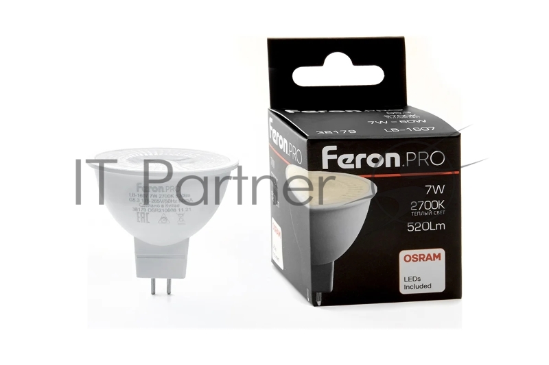 Лампа светодиодная Feron PRO LB-1607 (38179) 7 вт 230в G5.3 теплый с линзой 38 гр.