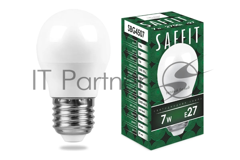 Лампа светодиодная SAFFIT SBG4507 7Вт Е27 теплый матовый шар
