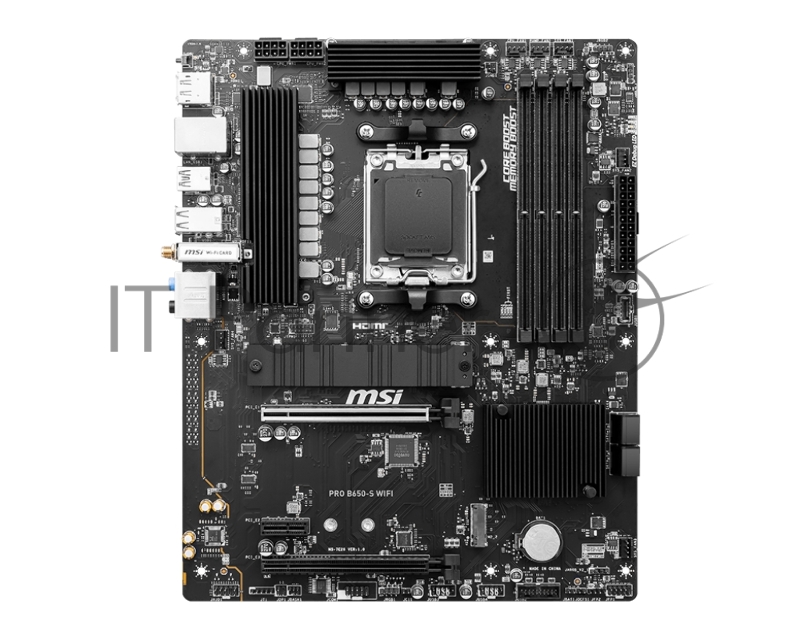 Материнская плата MSI PRO B650-S WIFI, AM5, AMD B650, 4xDDR5, 4xSATA, 2xM.2, 1xPCIe 4.0 x16, 1xPCIe 4.0 x4, DisplayPort, HDMI, 1x2.5Gb LAN, USB Type-C, 6x3.5 мм, 7.1, ATX