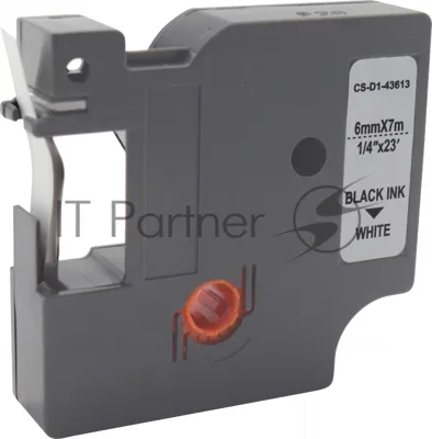 Картридж ленточный Cactus CS-D1-43613 6мм, черный шрифт, белый фон, 7м для DYMO LM 160, 210D, 280, PnP, 420P, 500 TS; Rhino Pro 6000, 5200, 4200