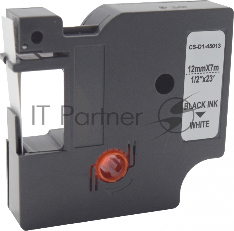 Картридж ленточный Cactus CS-D1-45013 12мм, черный шрифт, белый фон, 7м для DYMO LM 160, 210D, 280, PnP, 420P, 500 TS; Rhino Pro 6000, 5200, 4200