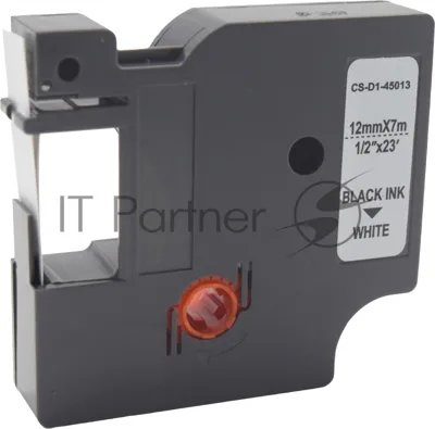 Картридж ленточный Cactus CS-D1-45013 12мм, черный шрифт, белый фон, 7м для DYMO LM 160, 210D, 280, PnP, 420P, 500 TS; Rhino Pro 6000, 5200, 4200