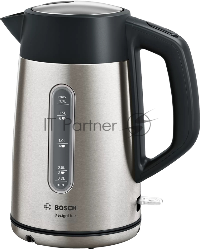 Электрочайник Bosch TWK4P440 черный, 1.7 л, 2400 Вт, скрытый нагревательный элемент