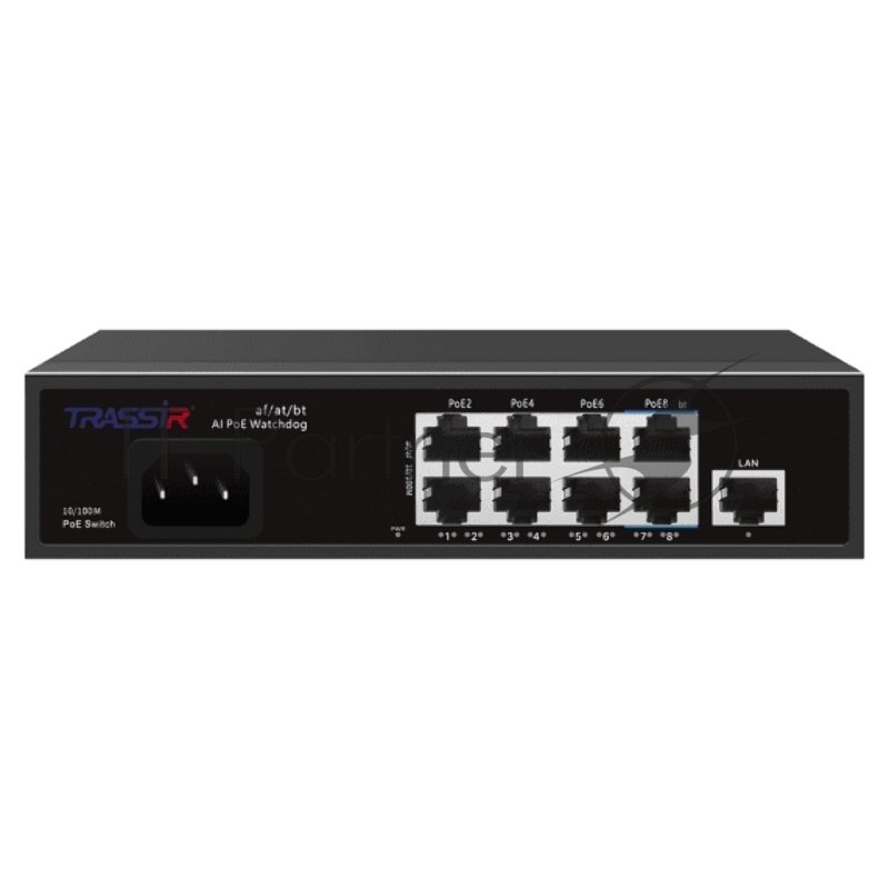 Коммутатор Trassir TR-NS1109-120-8PoE, 8×100 Мбит/с PoE + 1×100 Мбит/с Uplink, неуправляемый