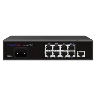Коммутатор Trassir TR-NS1109-120-8PoE, 8×100 Мбит/с PoE + 1×100 Мбит/с Uplink, неуправляемый