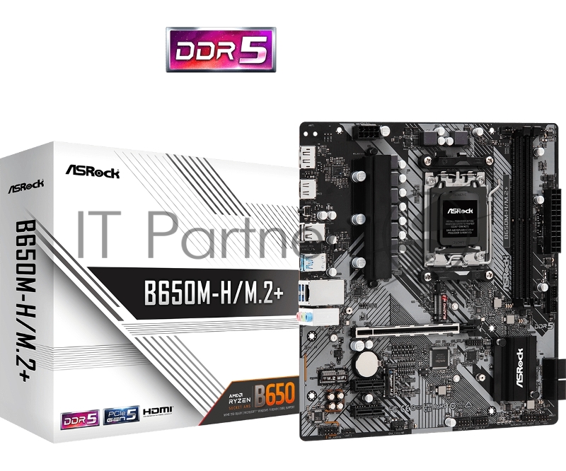 Материнская плата ASRock B650M-H/M.2+, AM5, AMD B650, 2xDDR5, 4xSATA, 2xM.2, 1xPCIe 4.0 x16, 1xDP, 1xHDMI, 1x1Gb LAN, 2xUSB 2.0, 3xUSB 3.2 Gen 1, 1xUSB-C, 3x3.5 мм, 7.1, Micro-ATX