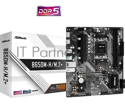 Материнская плата ASRock B650M-H/M.2+, AM5, AMD B650, 2xDDR5, 4xSATA, 2xM.2, 1xPCIe 4.0 x16, 1xDP, 1xHDMI, 1x1Gb LAN, 2xUSB 2.0, 3xUSB 3.2 Gen 1, 1xUSB-C, 3x3.5 мм, 7.1, Micro-ATX