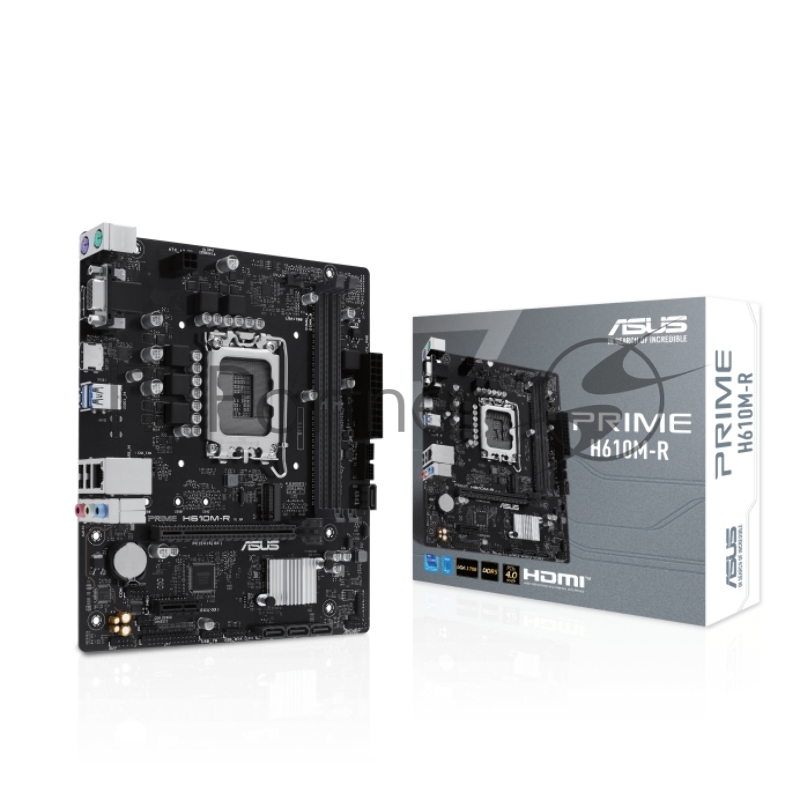 Материнская плата ASUS PRIME H610M-R-SI, LGA1700, Intel H610, 2xDDR5, 4xSATA, 1xM.2, 1xPCIe 4.0 x16, 1xPCIe x1, DisplayPort, HDMI, D-Sub, 1x1Gb LAN, 3x3.5 мм, 7.1, microATX