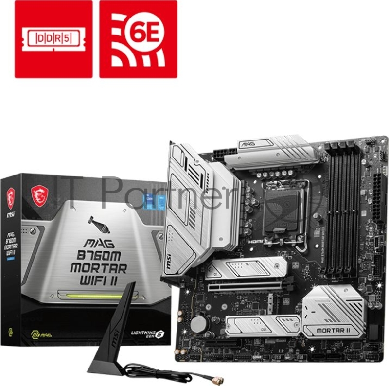 Материнская плата MSI MAG B760M MORTAR WIFI II, LGA1700, Intel B760, 4xDDR5, 4xSATA, 3xM.2, 1xPCIe 5.0 x16, DisplayPort, HDMI, 1x2.5Gb LAN, USB Type-C, 5x3.5 мм, 7.1, microATX