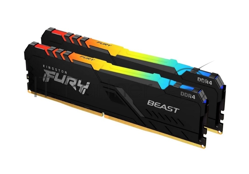 Оперативная память Kingston Fury Beast, DDR4, 16GB (2x8GB), 3200MHz, CL16, DIMM, с радиатором, RGB, черный