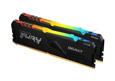 Оперативная память Kingston Fury Beast, DDR4, 16GB (2x8GB), 3200MHz, CL16, DIMM, с радиатором, RGB, черный