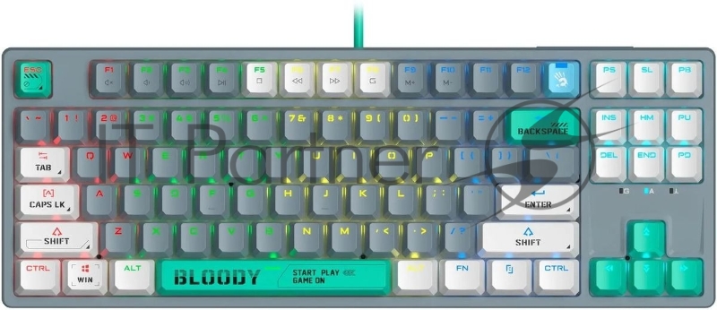 Клавиатура проводная A4Tech Bloody S87 Energy USB серый/зеленый