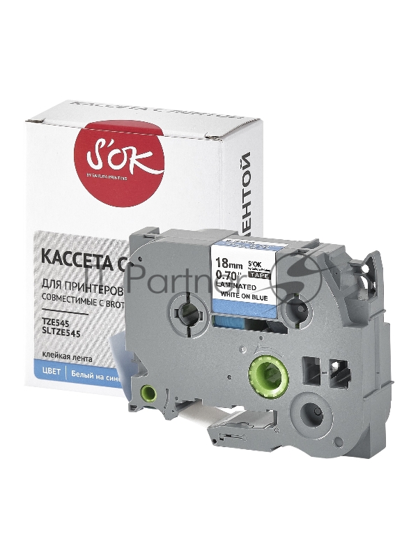 Кассета с лентой S'OK by Sakura Printing TZE545 для Brother, белый на синем, 18мм/8м, наклейка