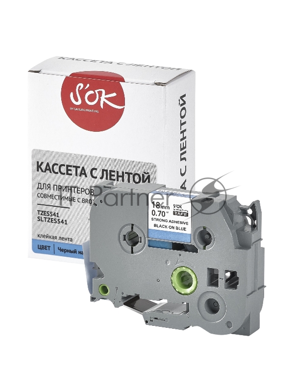 Кассета с лентой S'OK by Sakura Printing TZES541 для Brother, черный на синем, 18мм/8м, наклейка