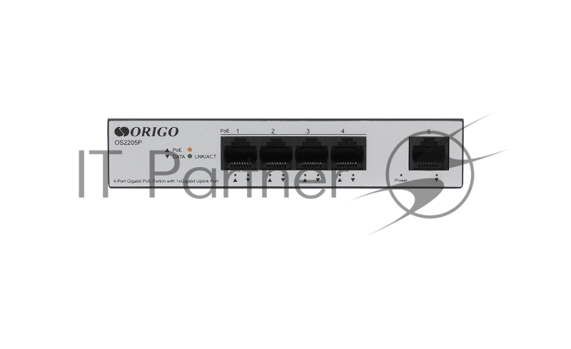Коммутатор ORIGO OS2205P/60W/A1A, 4×1 Гбит/с PoE + 1×1 Гбит/с, неуправляемый