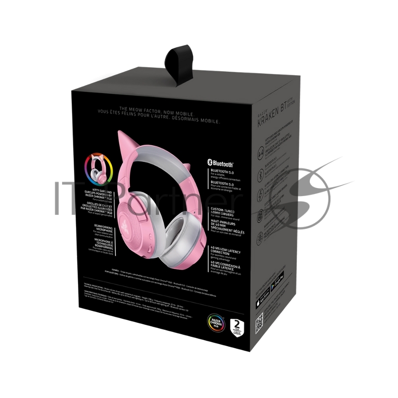 Беспроводные наушники Razer Kraken Kitty V2 BT Quartz Edition розовый, охватывающие, Bluetooth, RGB-подсветка (ушки), до 40 ч