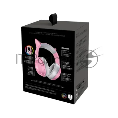 Беспроводные наушники Razer Kraken Kitty V2 BT Quartz Edition розовый, охватывающие, Bluetooth, RGB-подсветка (ушки), до 40 ч