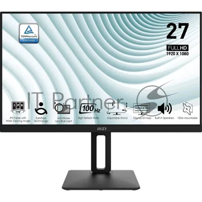 Монитор 27" MSI Pro MP271AP IPS 1920x1080, 100 Гц, 4 мс, 16:9, 300 кд/м2, 1xHDMI, 1xDP, 1x3.5 мм, черный