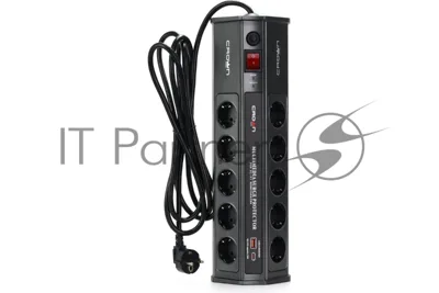 Сетевой фильтр CROWN CMPS-11 черный, 10 розеток, 3 м