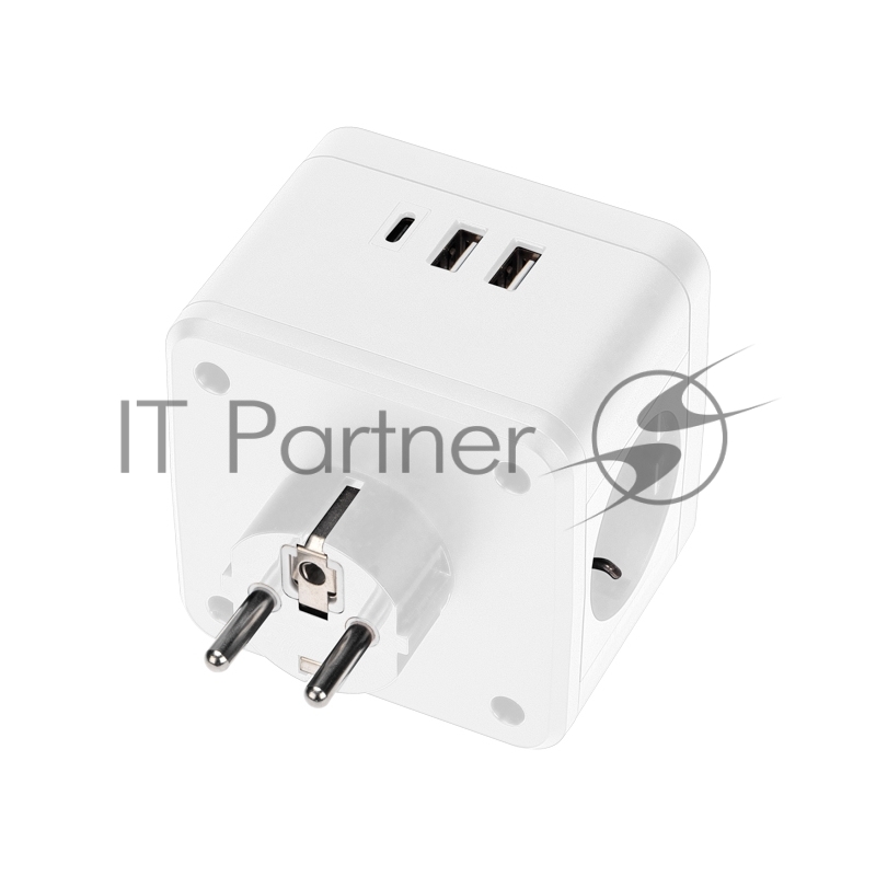 Двойник электрический Rexant Куб 16А с заземлением + 2хUSB-A 2,4А + USB Type-C 3А с ночной подсветкой, белый