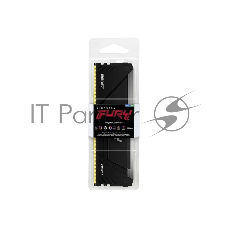 Оперативная память Kingston Fury Beast, DDR4, 32GB (1x32GB), 3200MHz, CL16, DIMM, с радиатором, RGB, черный