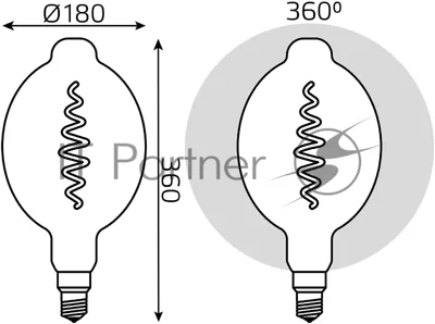 Лампа светодиодная филаментная Gauss Filament Vintage 8.5Вт цок.: E27 шар 220B 1800K св. свеч. белый теп. (упак.: 1 шт)