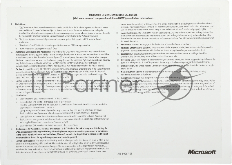 Операционная система Microsoft Windows Server CAL 2022 English 1pk DSP OEI 5 Clt User CAL (R18-06466)