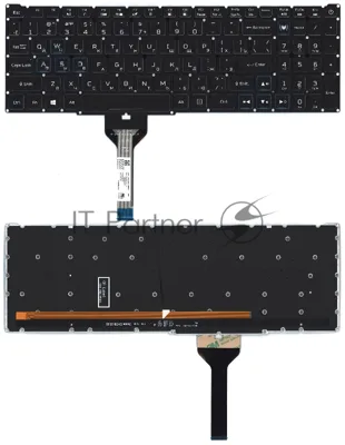 Клавиатура для ноутбука Acer Nitro 5 AN517-41 черная с подсветкой (узкий шлейф, синие буквы)