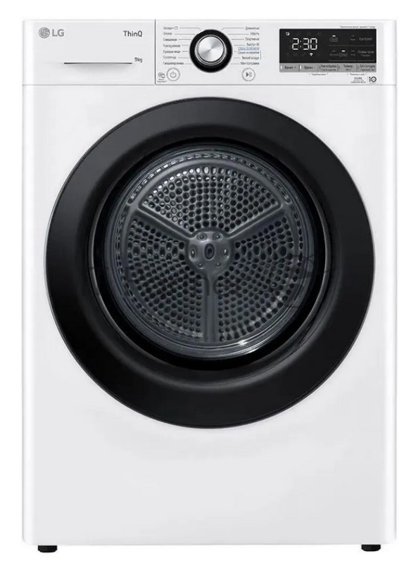 Сушильная машина LG DC90V3V6W белый, 9 кг, сушка - тепловой насос, программ - 14, 60 x 85 x 66 см