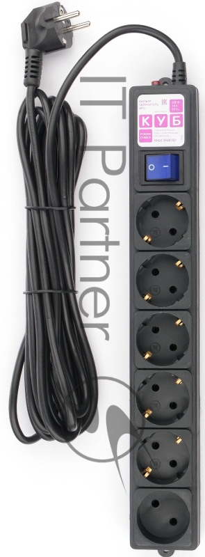Сетевой фильтр Powercube SPG6-B-5M 5 м, 6 розеток, черный, коробка