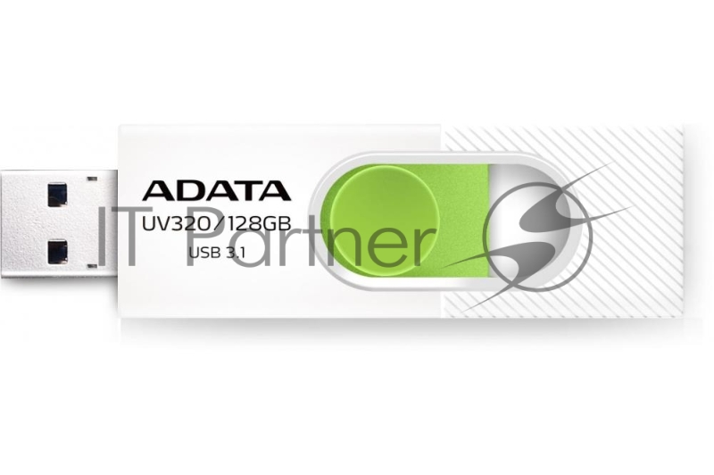 Флешка USB ADATA UV320 (AUV320-128G-RWHGN), 128Gb, USB 3.2 Gen1, R/W 100/30, белый/зеленый