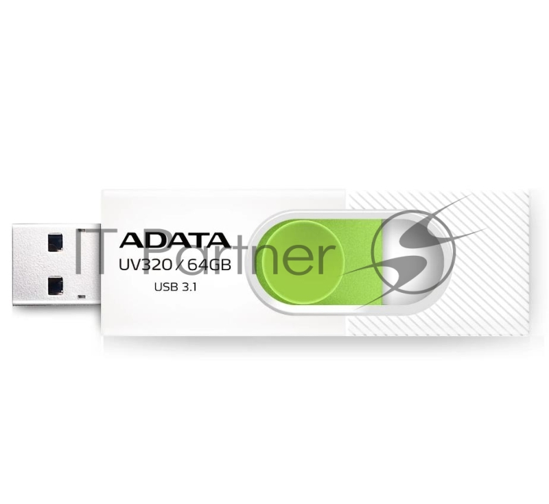 Флешка USB ADATA UV320 (AUV320-64G-RWHGN), 64Gb, USB 3.2 Gen1, R/W 100/30, белый/зеленый