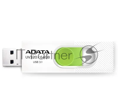 Флешка USB ADATA UV320 (AUV320-64G-RWHGN), 64Gb, USB 3.2 Gen1, R/W 100/30, белый/зеленый